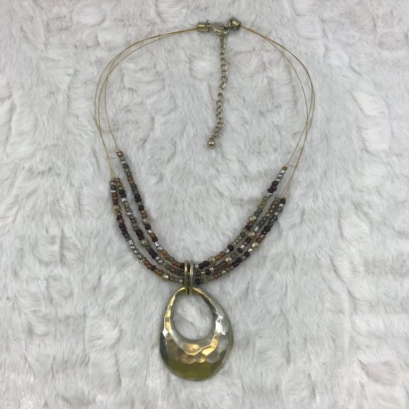 Multi Strand invisible Tribal  Hammered Necklace - Picture 5 of 13